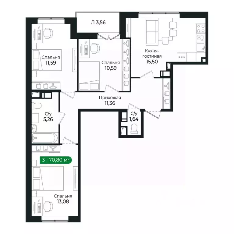 3-к кв. Ленинградская область, Сертолово Всеволожский район, ... - Фото 1