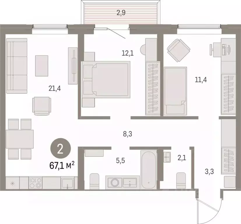 2-к кв. Курганская область, Курган Центральный жилрайон, Дом Кино ... - Фото 2