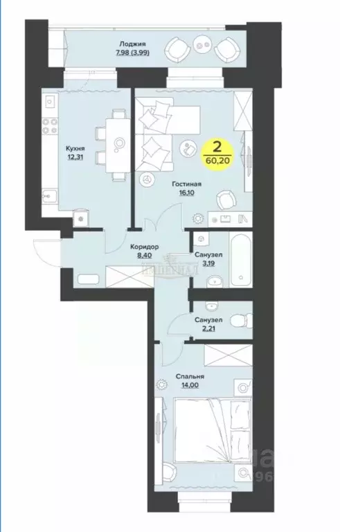 2-к кв. Марий Эл, Йошкар-Ола ул. Павлова, 6 (60.2 м) - Фото 1