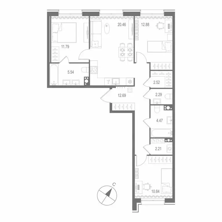 3-комнатная квартира: Санкт-Петербург, Матисов остров (85.71 м) - Фото 0