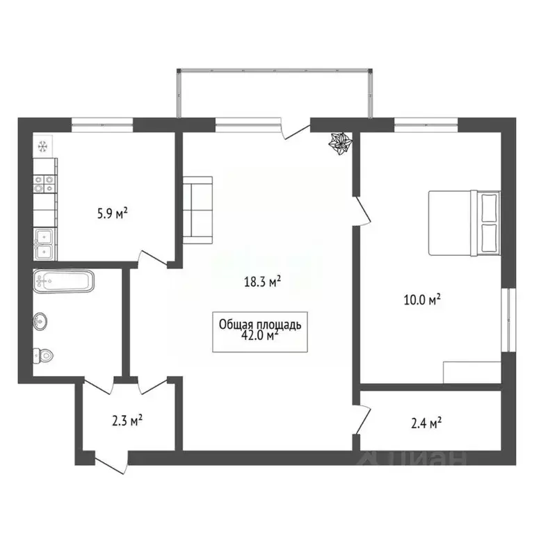 2-к кв. Новосибирская область, Новосибирск Народная ул., 33/1 (42.0 м) - Фото 1