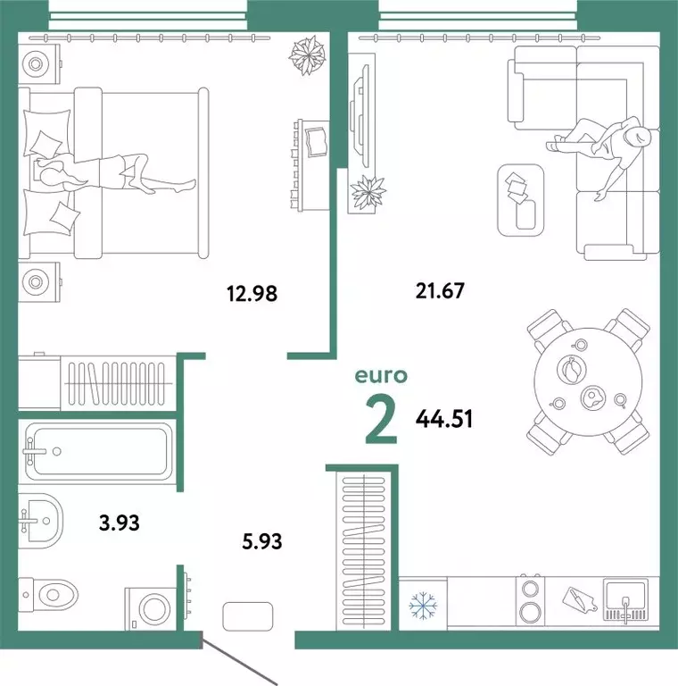 2-к кв. Свердловская область, Екатеринбург ул. Шефская, 22А (44.51 м) - Фото 1