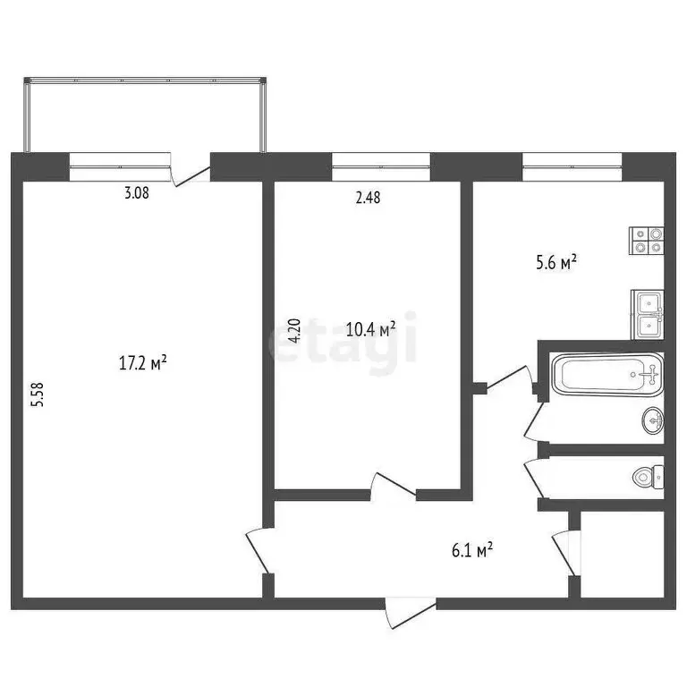 2-комнатная квартира: Новодвинск, улица Димитрова, 11А (43.6 м) - Фото 1