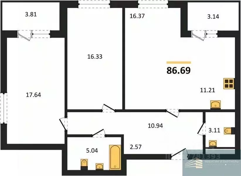 2-к кв. Воронежская область, Воронеж ул. Ломоносова, 116Б (86.7 м) - Фото 0