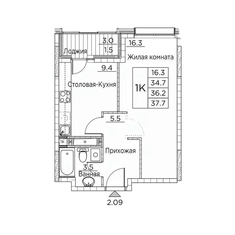 1-к кв. Приморский край, Владивосток ул. Расула Гамзатова, 7к3 (37.7 ... - Фото 1