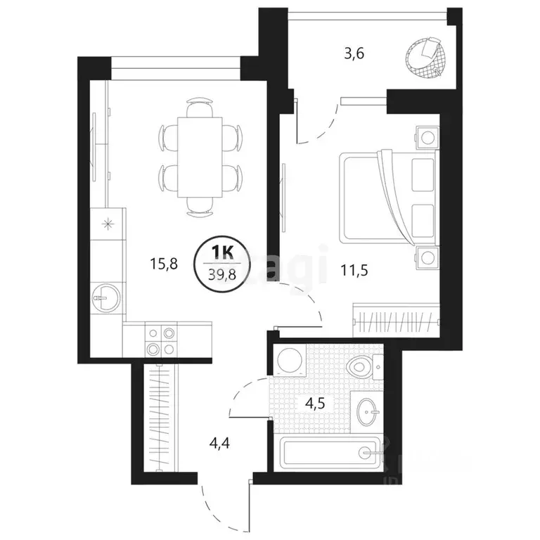 1-к кв. Тюменская область, Тюмень ул. Разведчика Кузнецова, 7 (39.8 м) - Фото 0