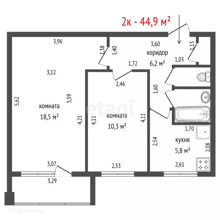 Продаётся 2-к квартира, 44.9 м - Фото 1