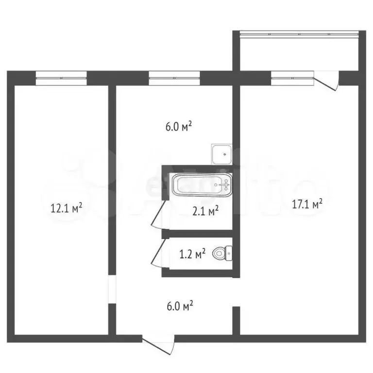 2-к. квартира, 44,5 м, 5/5 эт. - Фото 0