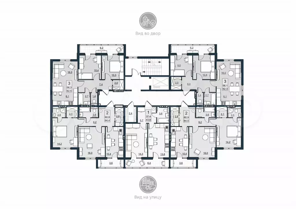 2-к. квартира, 60,9 м, 5/10 эт. - Фото 1