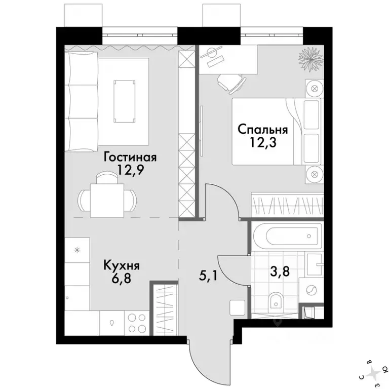 2-к кв. Приморский край, Владивосток Флагман жилой комплекс (40.9 м) - Фото 2