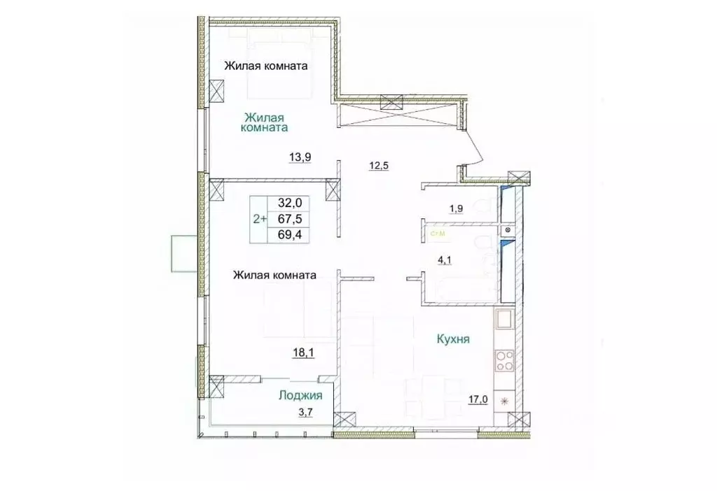 2-к кв. Белгородская область, Старый Оскол Космос мкр, 11 (69.4 м) - Фото 0