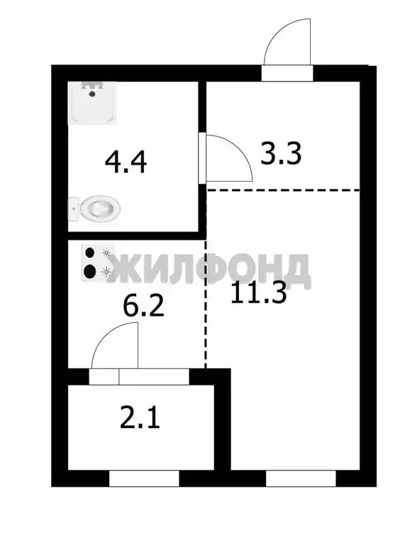 1-комнатная квартира: Новосибирск, Тайгинская улица, 39/1 (27.2 м) - Фото 1