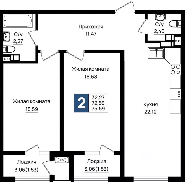 2-к кв. Краснодарский край, Новороссийск 5-я Бригада мкр,  (75.59 м) - Фото 0