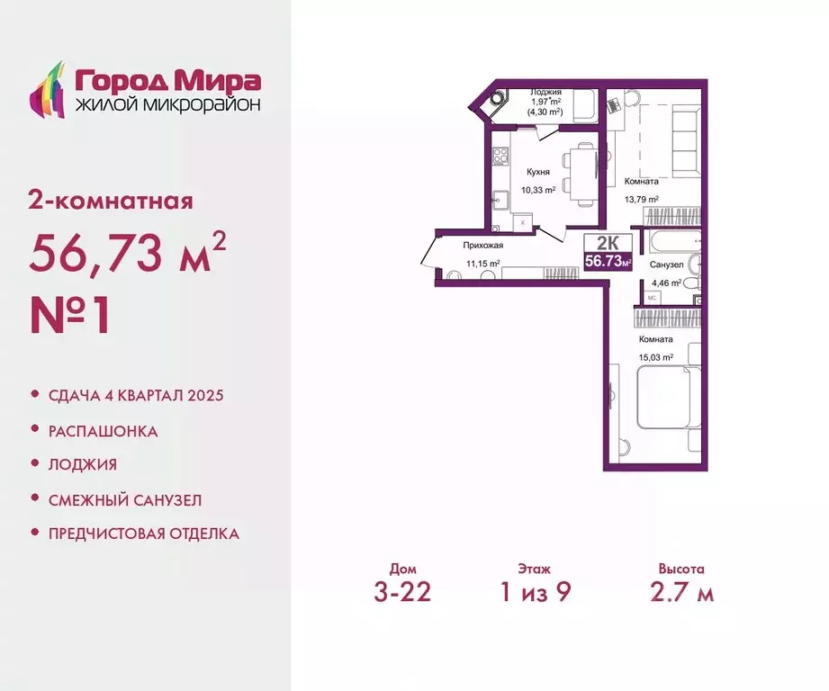 2-к кв. Крым, Симферополь ул. Батурина (56.73 м) - Фото 0