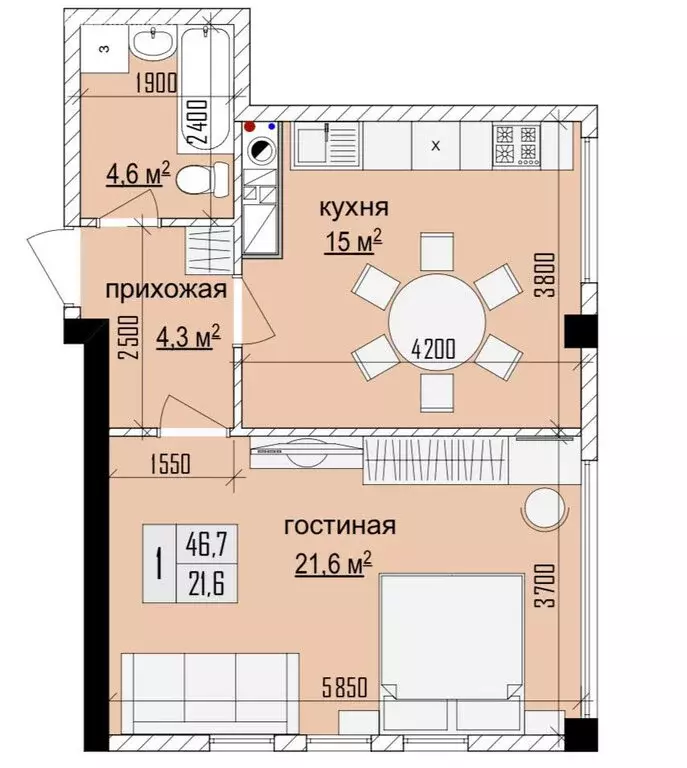 1-комнатная квартира: Нальчик, улица Фурманова, 15А (46.7 м) - Фото 0