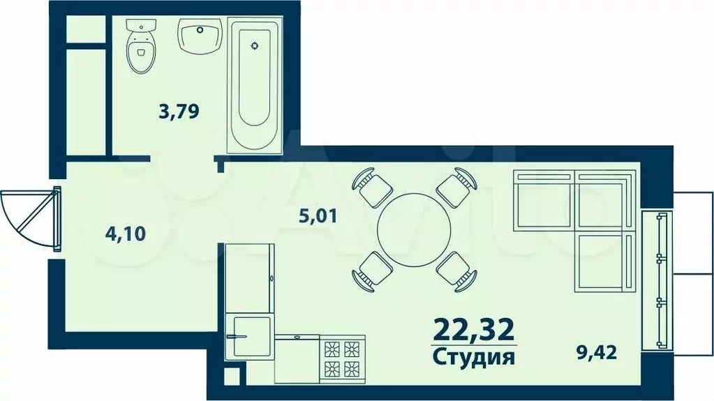 1-к. квартира, 22,3 м, 22/24 эт. - Фото 0