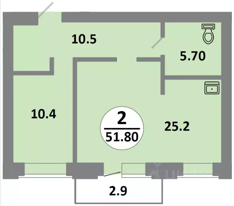 2-к кв. Красноярский край, Красноярск Соколовская ул., 52 (51.8 м) - Фото 0