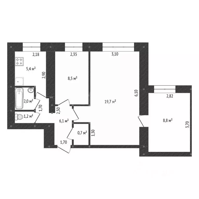 3-к кв. Башкортостан, Уфа ул. Гафури, 4 (52.2 м) - Фото 2