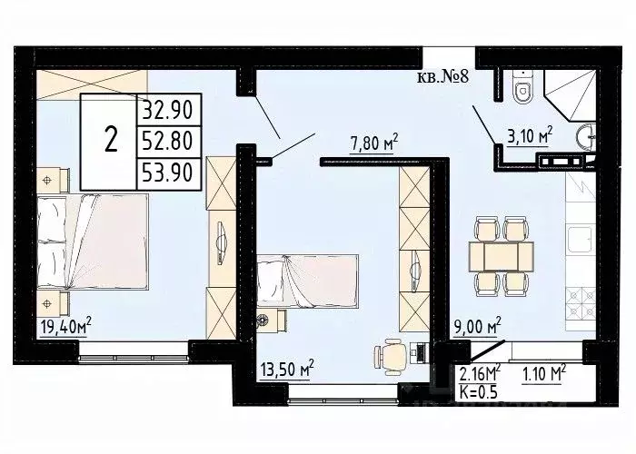 2-к кв. Ленинградская область, Коммунар г. Гатчинский муниципальный ... - Фото 1