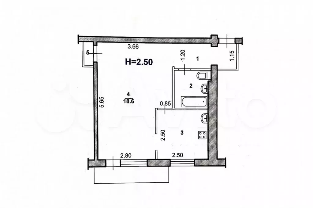 1-к. квартира, 31,7 м, 4/4 эт. - Фото 0