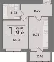 1-к. квартира, 28,1 м, 2/9 эт. - Фото 1