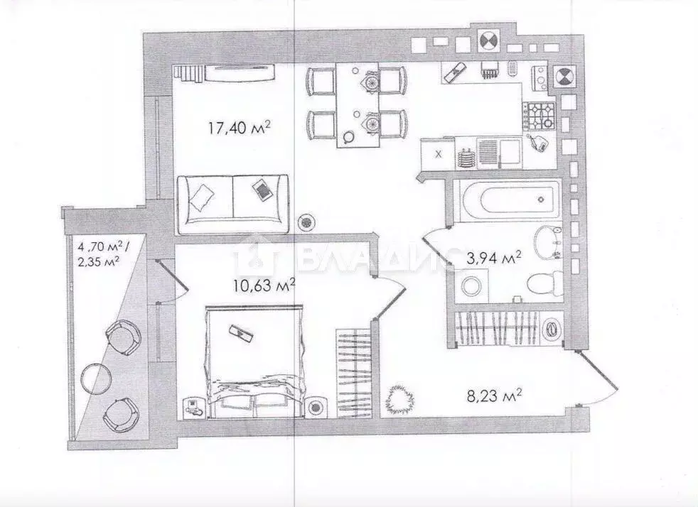 1-к кв. Калининградская область, Калининград ул. Карташева, 4Д (40.5 ... - Фото 2