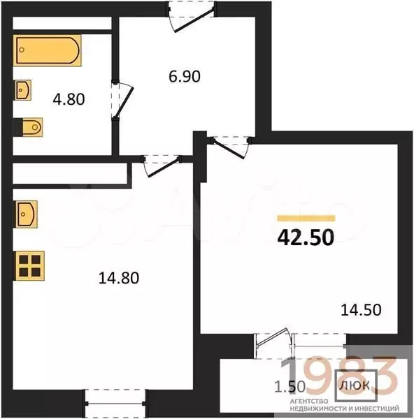 1-к. квартира, 42,5 м, 17/21 эт. - Фото 0