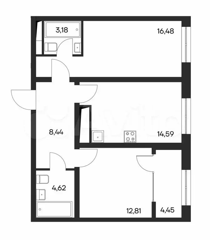 2-к. квартира, 64,6 м, 4/4 эт. - Фото 1