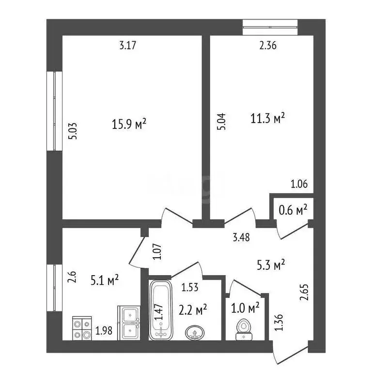2-комнатная квартира: Мельниково, Школьная улица, 45 (41.5 м) - Фото 0