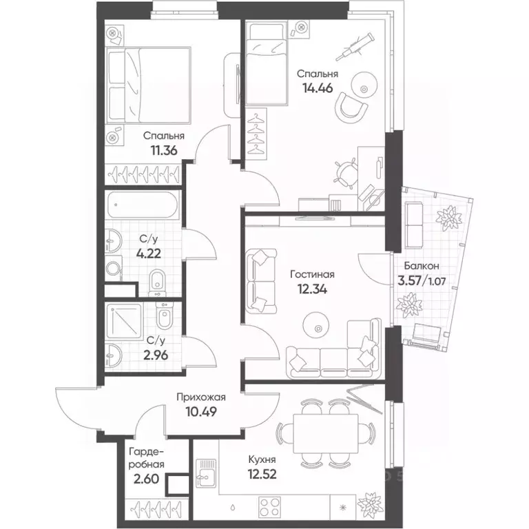 3-к кв. Татарстан, Казань Счастье в Казани жилой комплекс (71.9 м) - Фото 1
