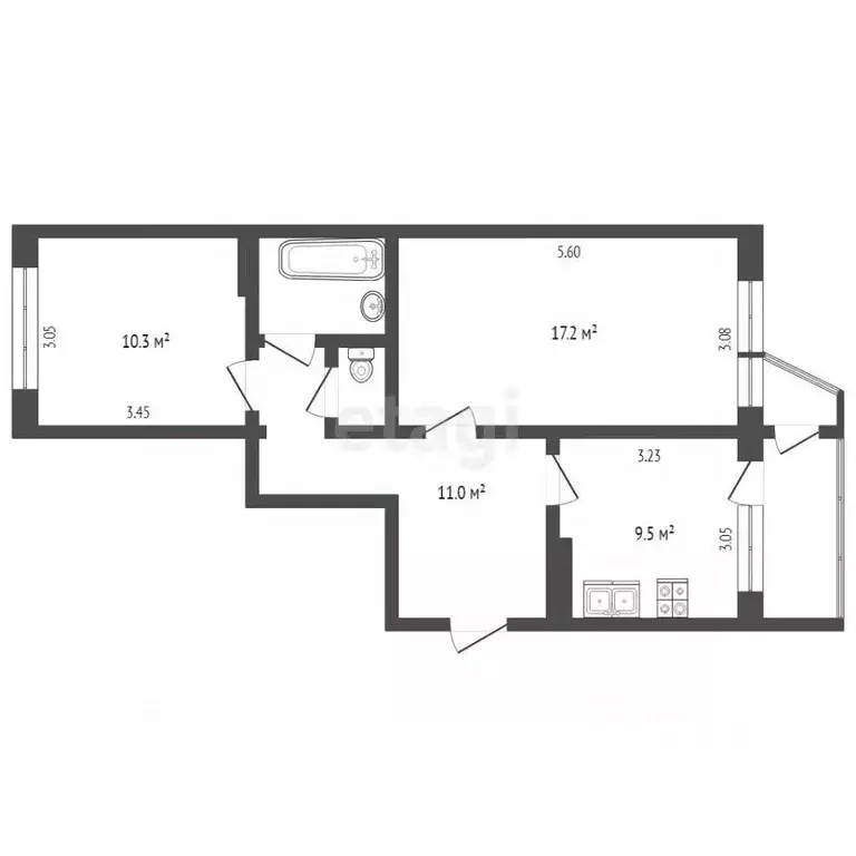 2-к кв. Камчатский край, Елизово Северная ул., 20 (55.1 м) - Фото 2