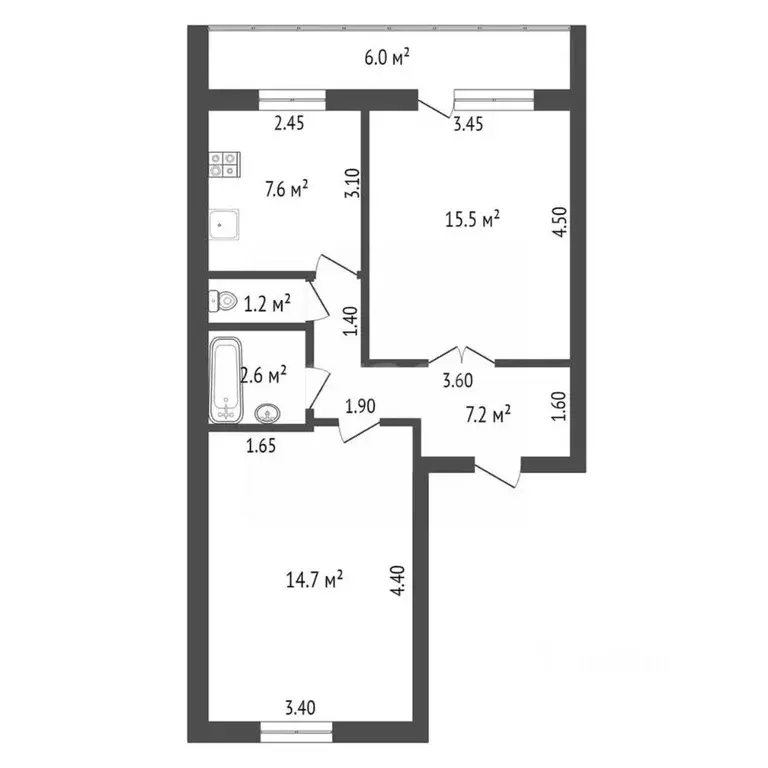 2-к кв. Саратовская область, Балашов Нефтяная ул., 44А (48.8 м) - Фото 1
