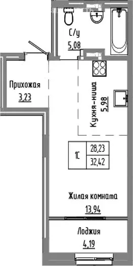 Квартира-студия: Краснообск, жилой комплекс Базилик (28.23 м) - Фото 1