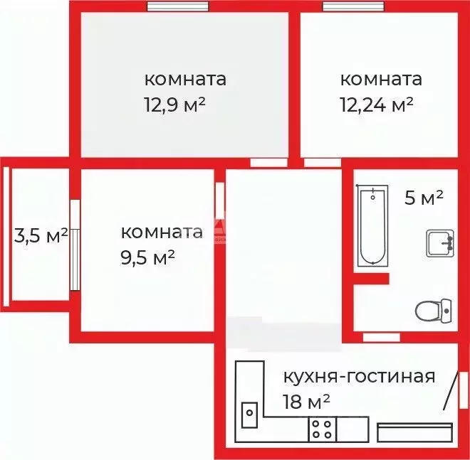 3-к кв. Челябинская область, Челябинск ул. Бейвеля, 6 (62.3 м) - Фото 1