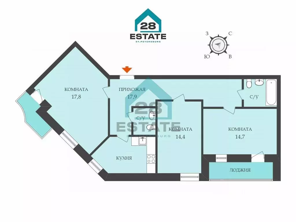 3-к кв. Санкт-Петербург Варшавская ул., 63К1 (80.3 м) - Фото 2