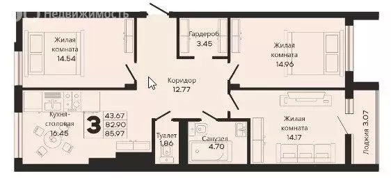 3-комнатная квартира: Калининград, Закатная улица, 29к3 (84.4 м) - Фото 0