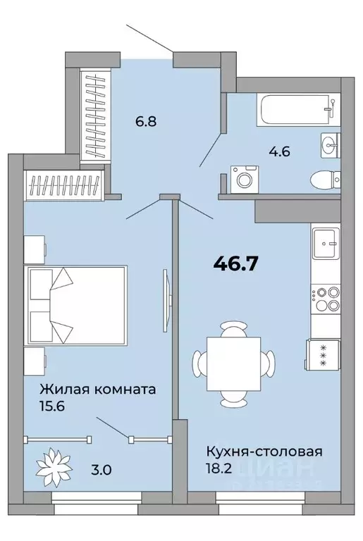 1-к кв. Свердловская область, Екатеринбург ул. Орловская (46.7 м) - Фото 0