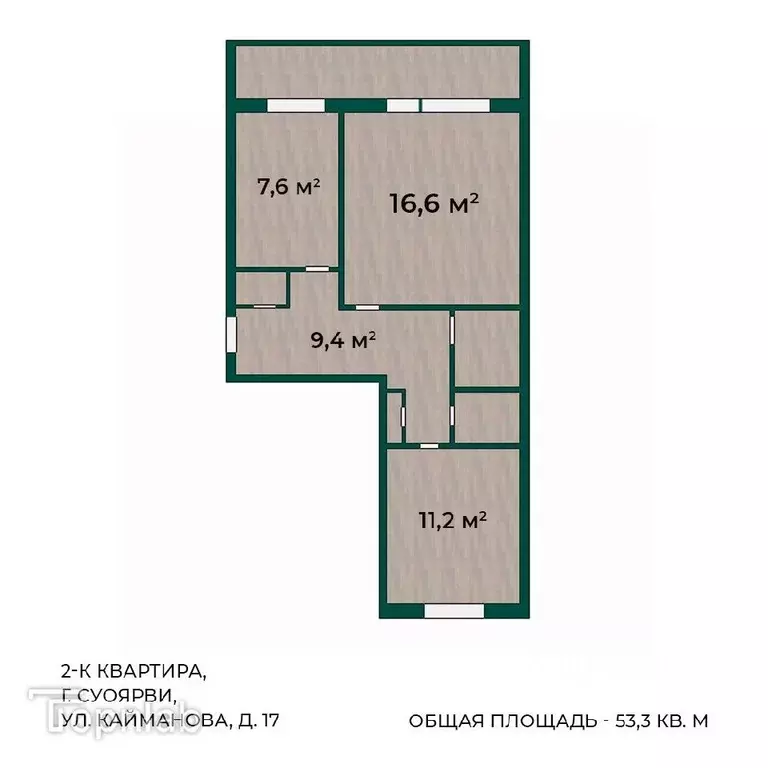 2-к кв. Карелия, Суоярви ул. Кайманова, 3 (48.8 м) - Фото 1