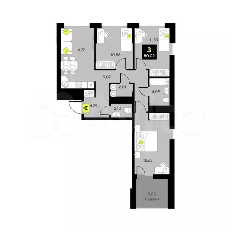 3-к. квартира, 80 м, 14/14 эт. - Фото 0