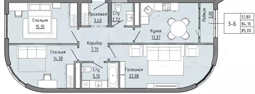 3-к. квартира, 85 м, 11/16 эт. - Фото 0
