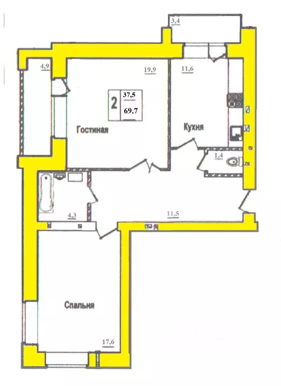2-к кв. Псковская область, Псков Петровская ул., 4А (69.7 м) - Фото 1