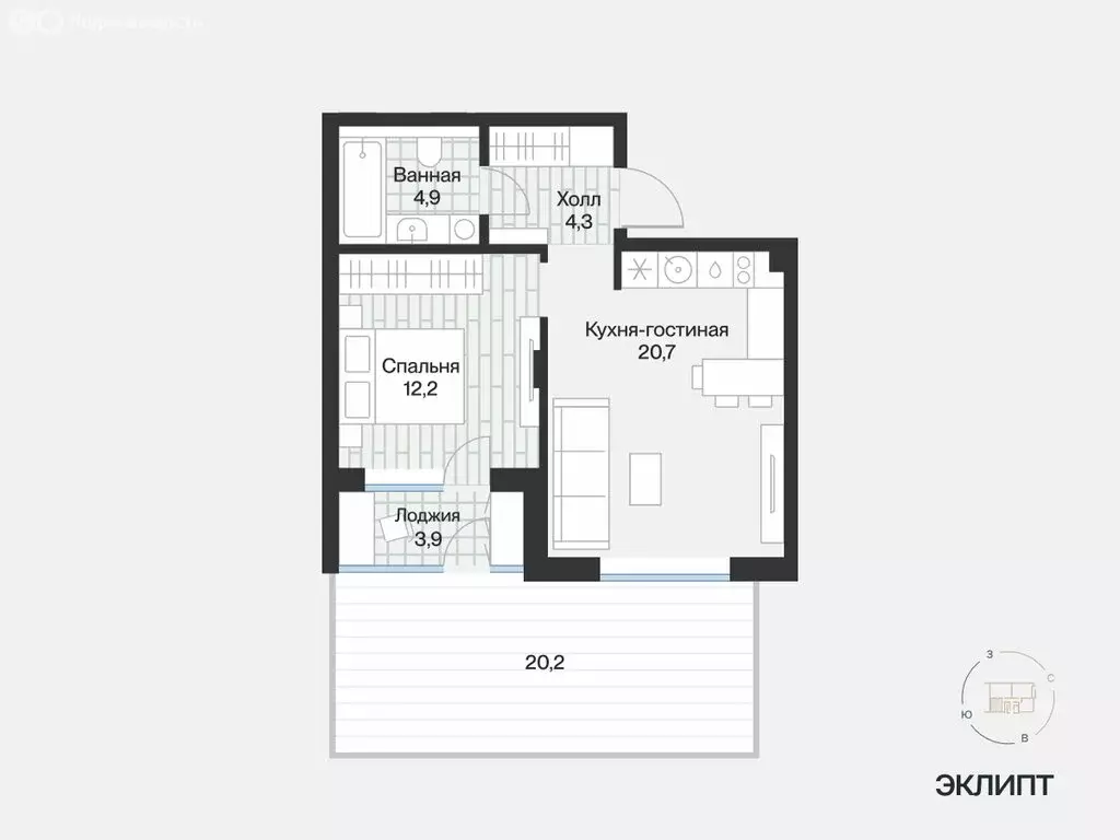 1-комнатная квартира: Тюмень, улица Игоря Комиссарова, 15 (43.19 м) - Фото 1
