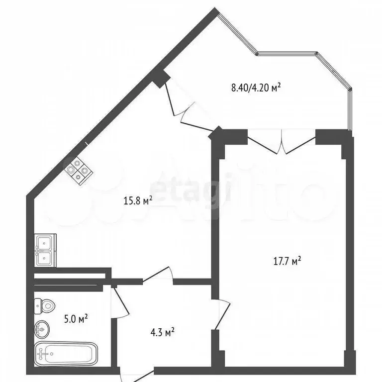 1-к. квартира, 47 м, 3/8 эт. - Фото 0