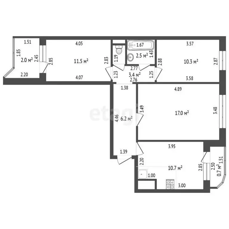 3-комнатная квартира: Тамбов, улица Рылеева, 98 (62.6 м) - Фото 0
