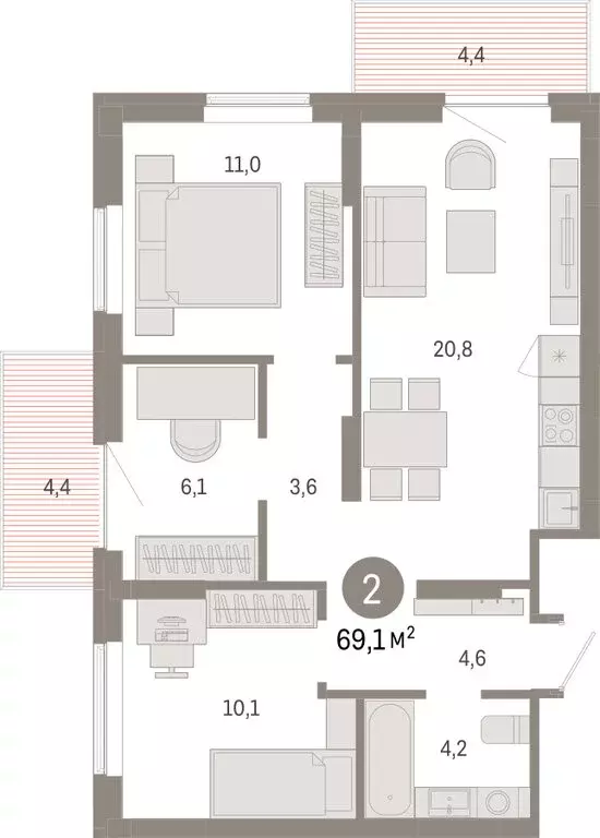 3-комнатная квартира: Омск, Кировский округ (69.09 м) - Фото 1