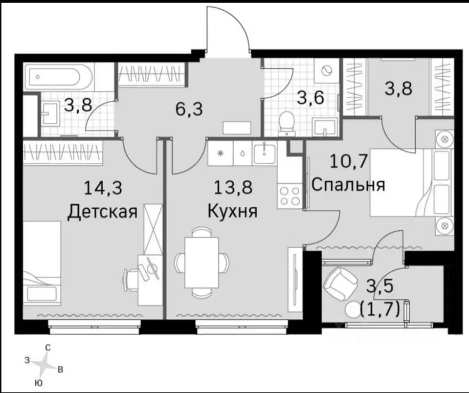 2-к кв. Москва Строительный проезд, 9С6 (53.3 м) - Фото 0