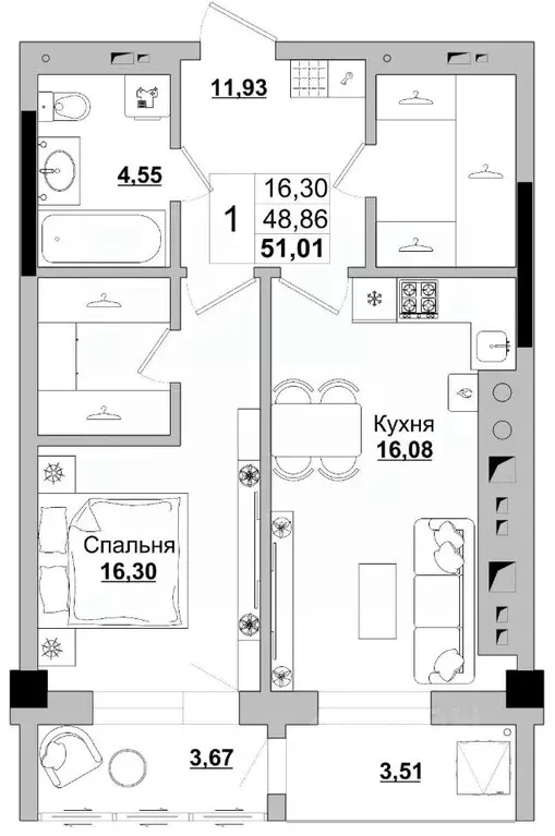 1-к кв. саха (якутия), якутск ул. красильникова, 5 (51.01 м) - Фото 0