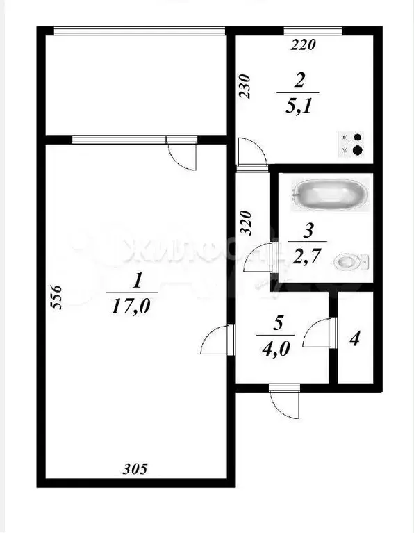 1-к. квартира, 29,5 м, 5/9 эт. - Фото 0