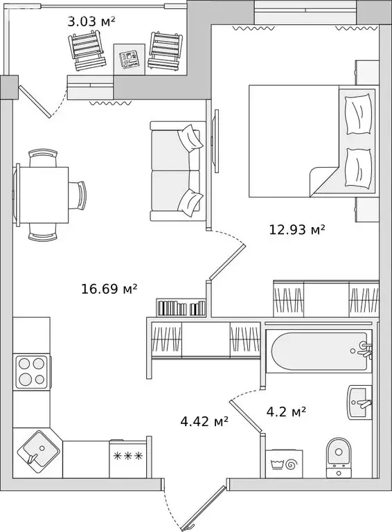 1-комнатная квартира: деревня Новосаратовка, улица Первых, 4к2 (37.4 ... - Фото 0