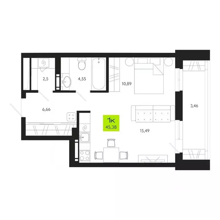 1-к кв. Томская область, Томск Уютный жилой квартал, ул. Маяковского, ... - Фото 1